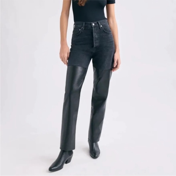 AGOLDE Pieced 90's Pinch Waist Jean in Howl & Detox Leather size 23 - Picture 2 of 8
